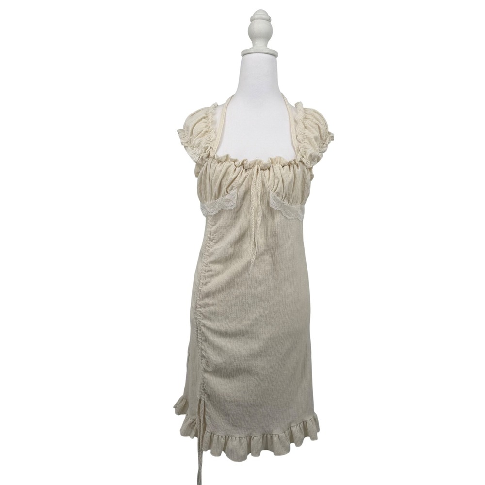 Fashion‎ Star Quality Cream Milkmaid Fairy Cottagecore Ruffle Mini Dress Lace S